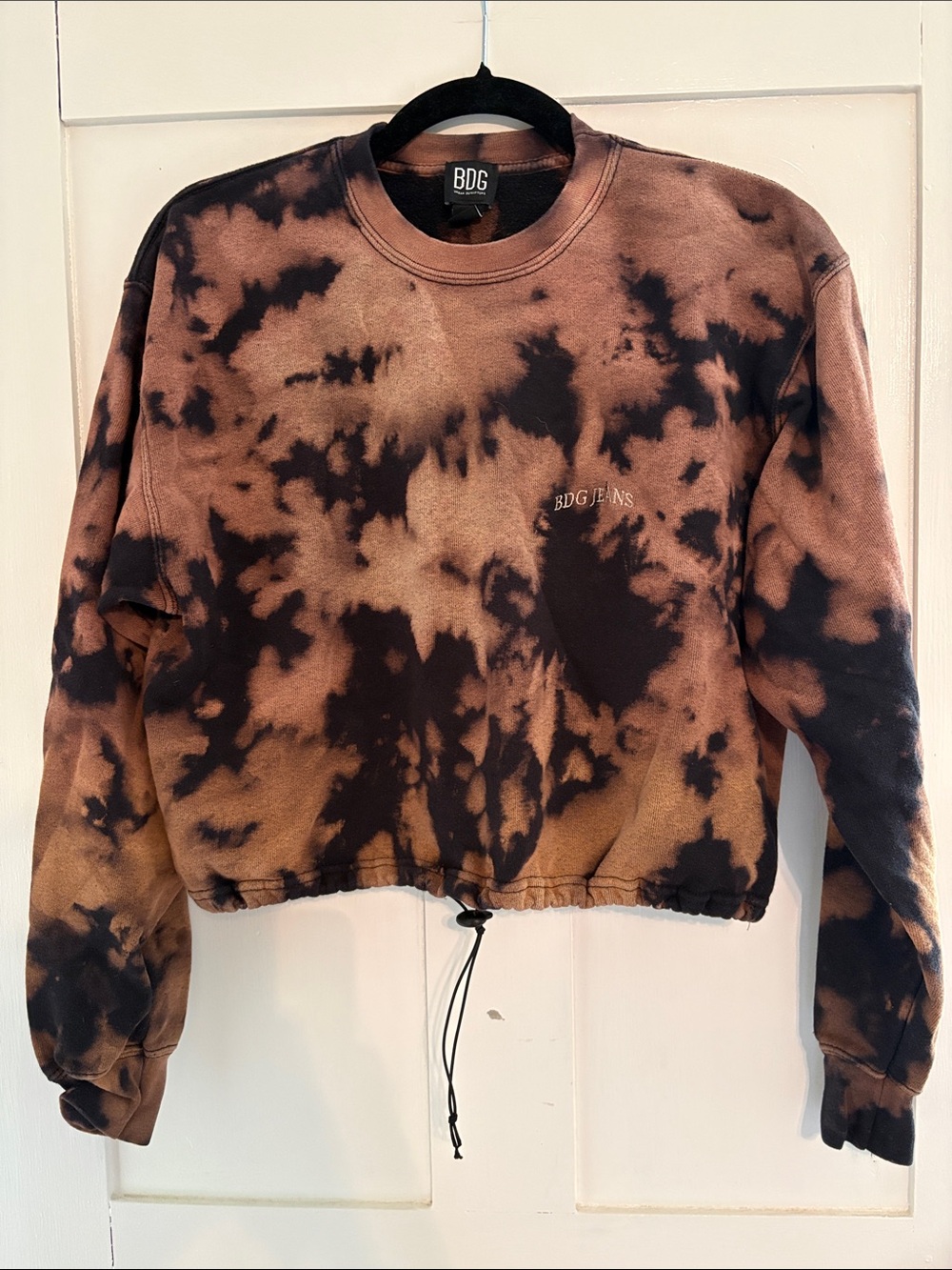 BDG Brown and Black Tie-Dye Cropped Crewneck Sweatshirt